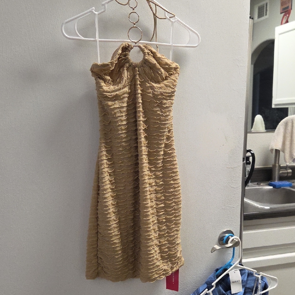 SHEIN Strapless Textured Beige Dress
